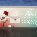 Love City Display Board With Red Rose Envelope And Design Elements 3d model