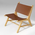 Leisure Chair with Natural Wooden Frame and Brown Leather Seat in Simple Modern Style