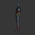 Man Dressed As Captain America In Blue Uniform Red Gloves And Boots