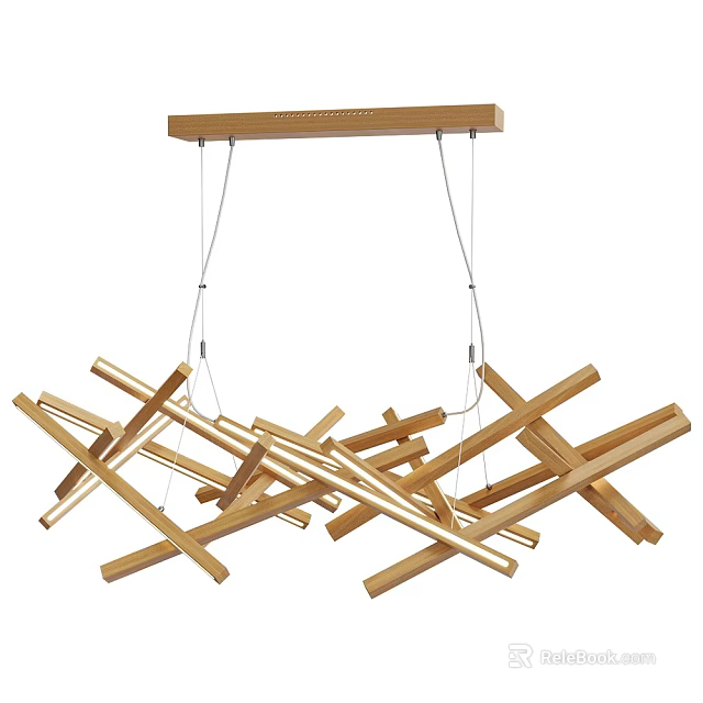 Unique Modern Artistic Chandelier Featuring Intersecting Golden Metal Bars 3d model 