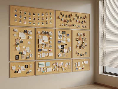 28 Photo Wall Modern Cork Board Message Board Photo Wall Notes Wall 3d model