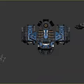 Sci Fi Spaceship Model In Blue Black With Yellow Details And Surrounding Small Rocks