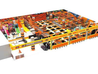 Indoor Playground For Children With Climbing Frames Trampoline Zones And Bright Colorful Structures 3d model