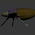 3D Insect Model With Yellow Back Purple Patterns Silver Head And Black Legs 3d model