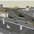 Modern Museum Building With Inclined Glass Curtain Wall Greenery And Parking Area