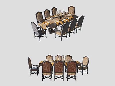 Elegant Dining Table Set With Ornate Chairs And Table Centerpieces 3d model