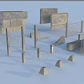 Fence Structural Components Including Various Concrete Panels Posts And Rails 3d model
