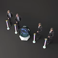 Launch Device With Transparent Sphere Colorful Light Poles And Men In Suits