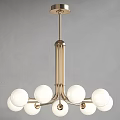 Modern Golden Metal Chandelier With Branched Frame And White Spherical Bulbs