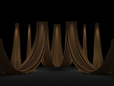 Luxurious Flowing Ceiling Drapery Design With Elegant Fabric And Warm Ambient Lighting 3d model