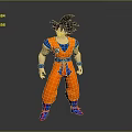 Anime Character Goku 3D Model Figure With Orange Outfit Blue Belt And Chest Emblem