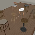Various Style Bar Stools With Wooden Metal And Upholstered Seats On Wooden Floor