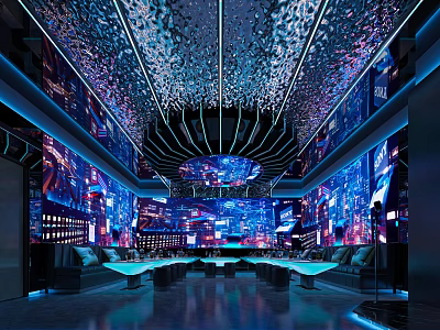 Modern Luxurious KTV Interior Design With High Tech Lighting Large Screens And Plush Sofas 3d model