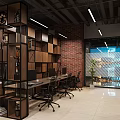 Open Concept Modern Public Office Space Featuring Desks Computers Bookshelves And Green Plants