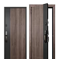 Modern Security Door with Wooden Texture Panel Black Frame and Secure Door Lock 3d model