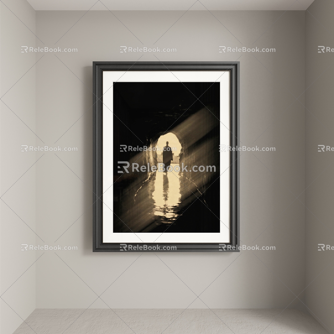 Chinese Black and White Abstract Hanging Painting 3d model