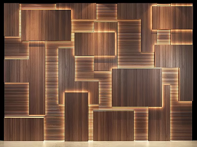 Modern Wooden Wall Design With Geometric Panels And Integrated Lighting Effects 3d model