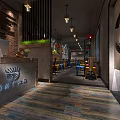 Rustic Industrial Restaurant Interior With Colorful Chairs Hanging Lights Green Plants And Tiled Floor