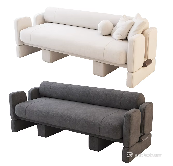 Multi Person Sofa In Light Beige And Dark Gray Modern Minimalist With Armrests And Cushions 3d model 