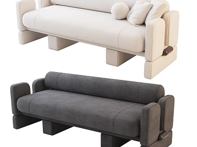 Multi Person Sofa In Light Beige And Dark Gray Modern Minimalist With Armrests And Cushions 3d model