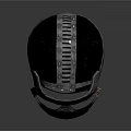 Silver And Bronze Metallic Helmet With Mesh Visor And Intricate Structure Displayed On Stand
