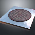 Circular Metal Manhole Cover On Square Concrete Platform With Grid Pattern 3d model
