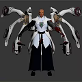 Futuristic Sci Fi Character With Biomechanical Tentacles And Glowing Red Rings