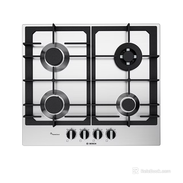 Stainless Steel Four Burner Gas Stove Kitchen Appliance With Control Knobs For Modern Kitchen 3d model 
