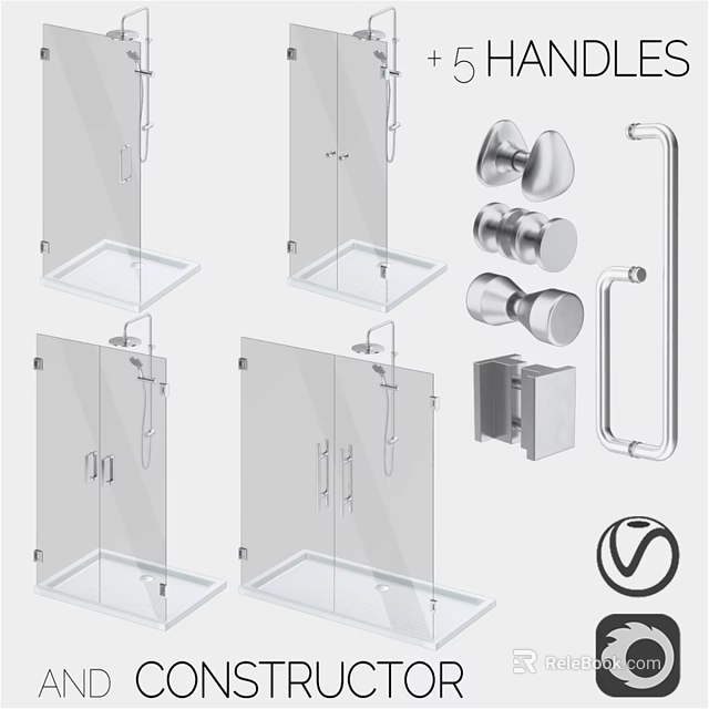 Modern Shower Sauna Glass Doors With Stainless Steel Hardware And Fixtures 3d model 