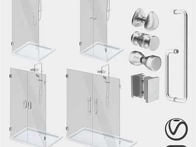 Modern Shower Sauna Glass Doors With Stainless Steel Hardware And Fixtures 3d model