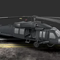 Black Helicopter With Open Door And Rotors Parked On Ground Surface