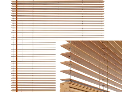 Wooden Window Blinds With Adjustable Slats And Natural Wood Texture 3d model