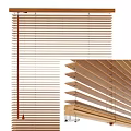 Wooden Window Blinds With Adjustable Slats And Natural Wood Texture