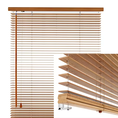 Wooden Window Blinds With Adjustable Slats And Natural Wood Texture 3d model