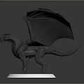 Black Dragon Sculpture With Spread Wings On Yellow And White Circular Base