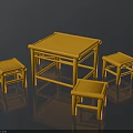 Orange Square Wooden Table With Four Matching Square Stools Simple Design