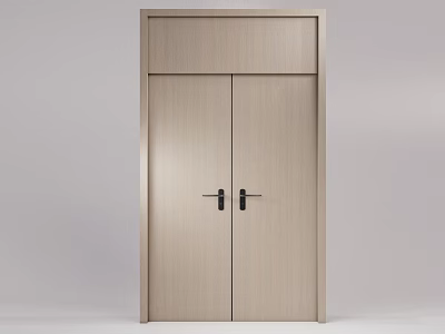 Light Wood Double Door with Black Metal Handles and Simple Modern Design 3d model