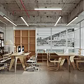 Contemporary Coworking Space With Wooden Desks Ergonomic Chairs And Glass Partitions