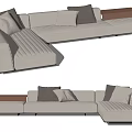 Modern Light Colored Sectional Sofa With Brown Armrest And Throw Pillows 3d model