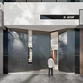 Modern Minimalist Public Office Space With Open Layout Partition And Green Plants