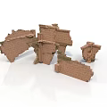 Broken Brick Building Wall Fragments With Weathered Texture And Architectural Details