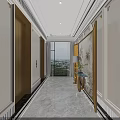 Luxurious Elevator Hallway Interior Design With Marble Flooring And Decorative Wall Art 3d model