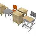 Student Wooden Desks With Drawers And Orange Gray Chairs Multiple Classroom Seats