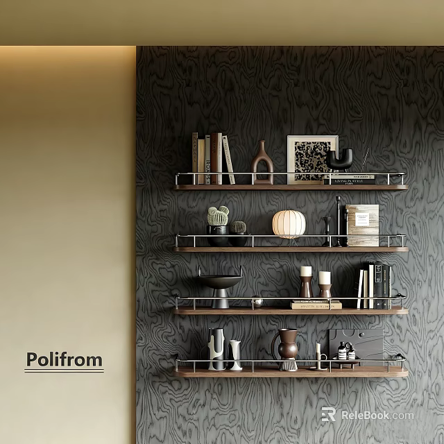 Modern Multi Tiered Wall Shelves With Books Decorative Vases Pumpkin Decor And Art Pieces 3d model 