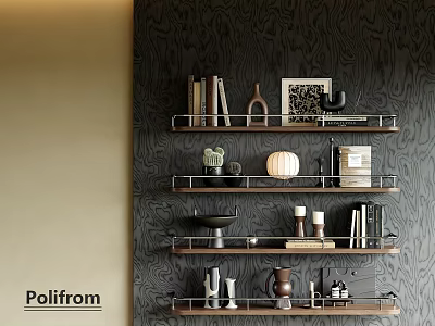 Modern Multi Tiered Wall Shelves With Books Decorative Vases Pumpkin Decor And Art Pieces 3d model