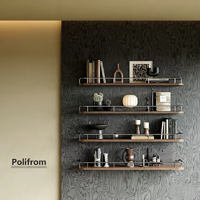 Modern Multi Tiered Wall Shelves With Books Decorative Vases Pumpkin Decor And Art Pieces 3d model