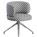 Modern Office Chair With Light Beige Upholstered Seat Curved Armrests And Black Metal Base