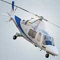 Modern White And Blue Helicopter With Sleek Design Rotors Landing Gear And Windows