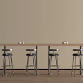 Simple Stylish Bar Counter With Wooden Top Four Tall Stools Beige Wall And Wooden Floor