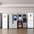 Modern Kitchen Interior Showcasing Various Appliances Including Refrigerators Coffee Makers Ovens And Wine Coolers